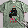 Meowy Christmas Lights Cat T-Shirt - Light Green