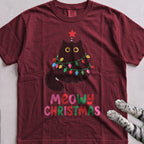 Meowy Christmas Lights Cat T-Shirt - Wine