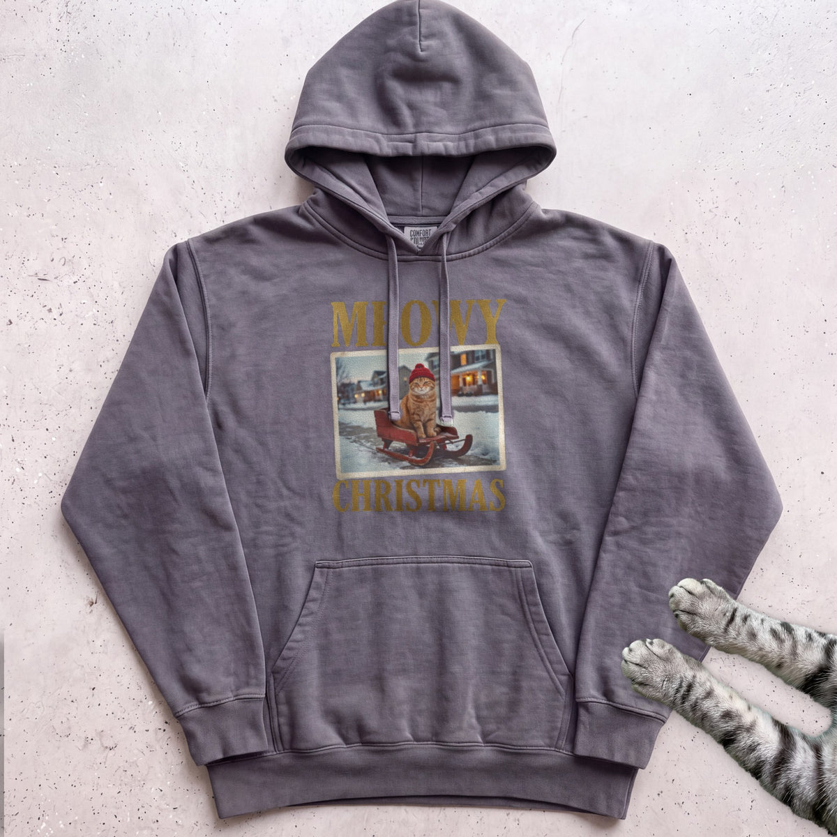 Meowy Christmas Sled Ride Cat Hoodie - Pepper