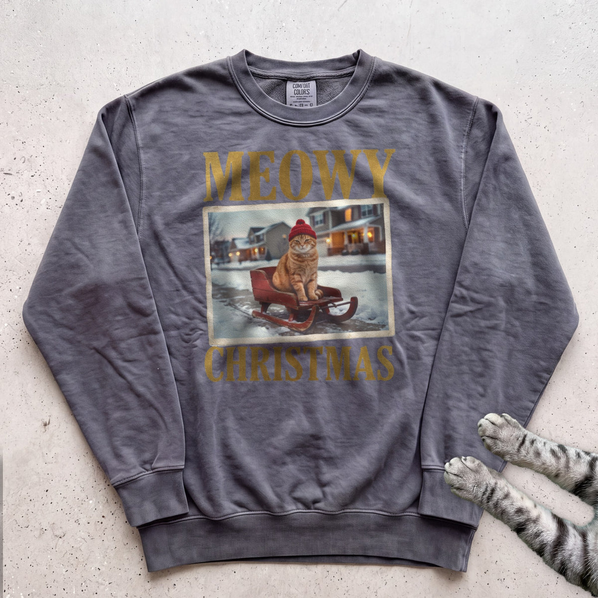 Meowy Christmas Sled Ride Cat Sweatshirt - Pepper