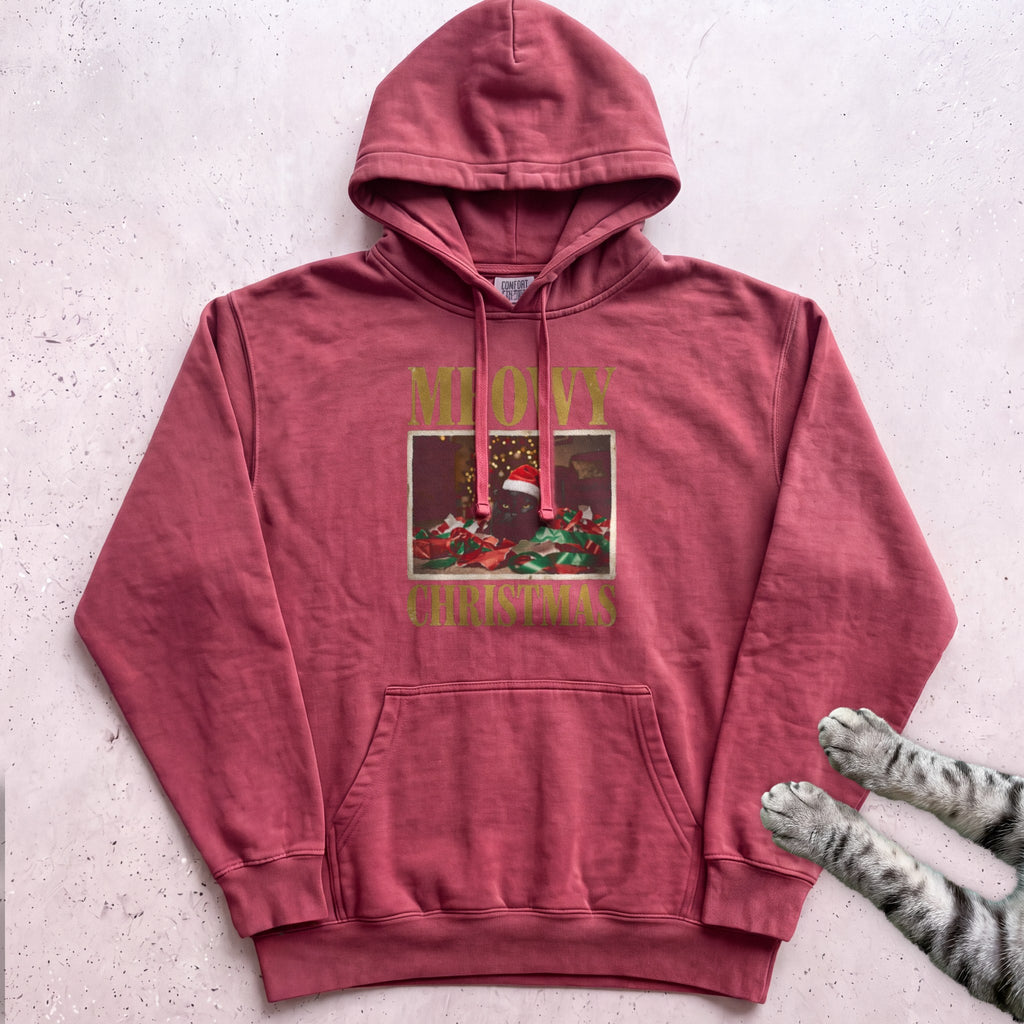 Meowy Christmas Wrapping Paper Cat Hoodie - Crimson