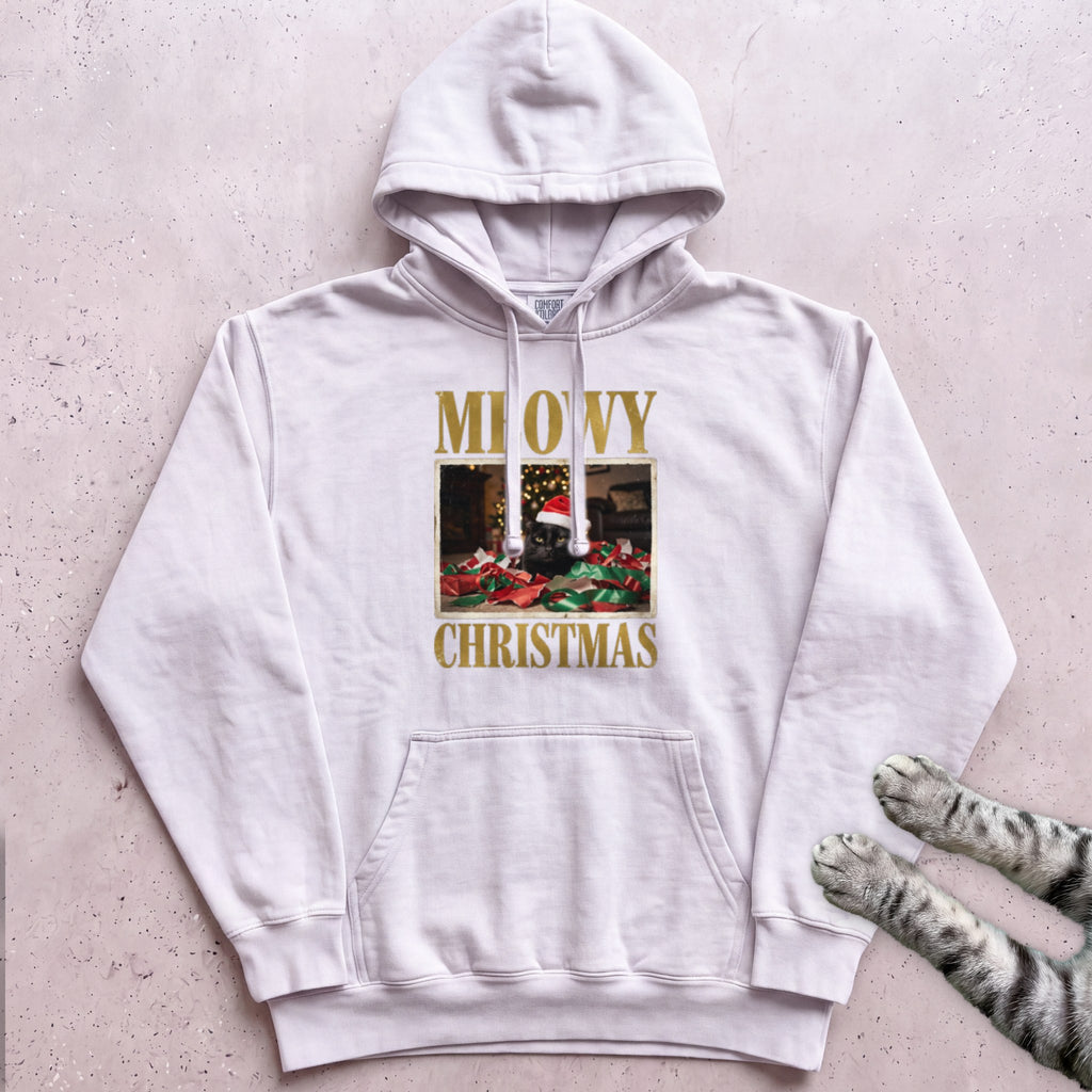 Meowy Christmas Wrapping Paper Cat Hoodie - White
