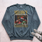 Meowy Christmas Wrapping Paper Cat Sweatshirt - Blue Spruce