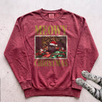 Meowy Christmas Wrapping Paper Cat Sweatshirt - Crimson