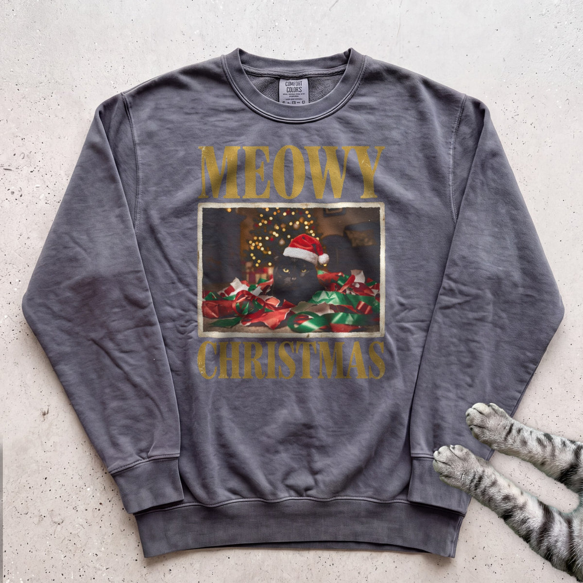 Meowy Christmas Wrapping Paper Cat Sweatshirt - Pepper