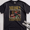 Meowy Christmas Wrapping Paper Cat T-Shirt - Black