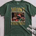 Meowy Christmas Wrapping Paper Cat T-Shirt - Blue Spruce