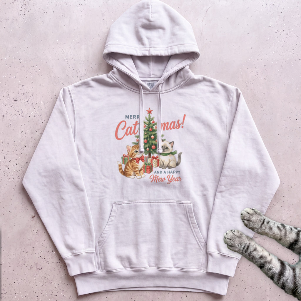Merry Catmas & a Happy Mew Year Cat Hoodie - White