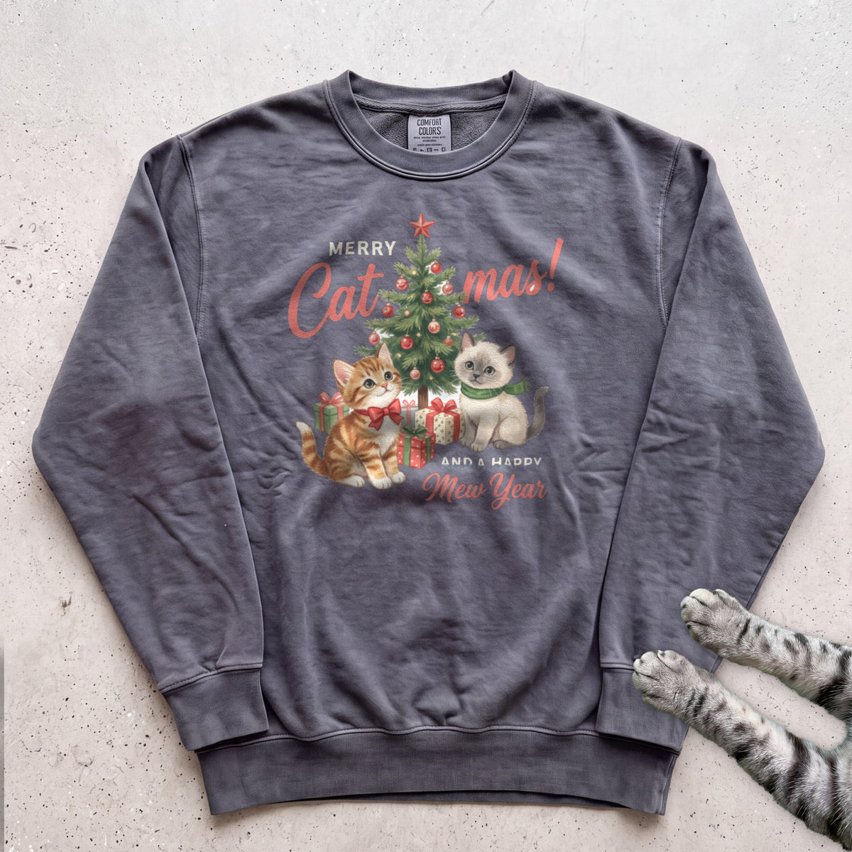 Merry Catmas & a Happy Mew Year Cat Sweatshirt - Pepper
