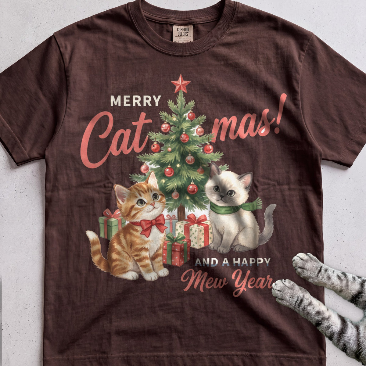 Merry Catmas & a Happy Mew Year Cat T-Shirt - Espresso