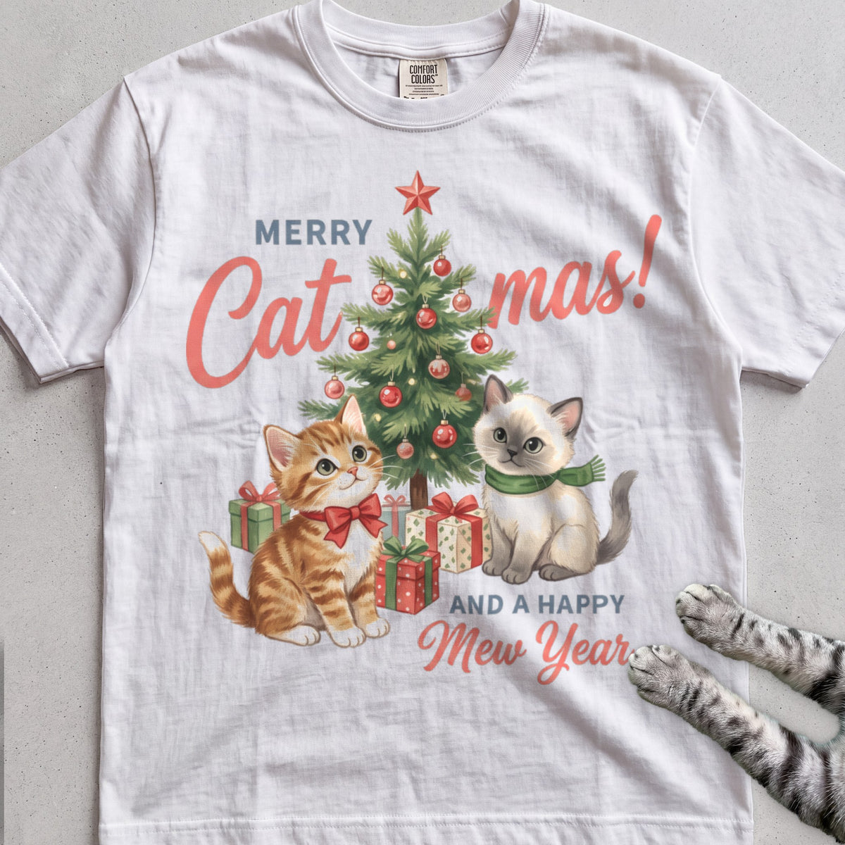 Merry Catmas & a Happy Mew Year Cat T-Shirt - White