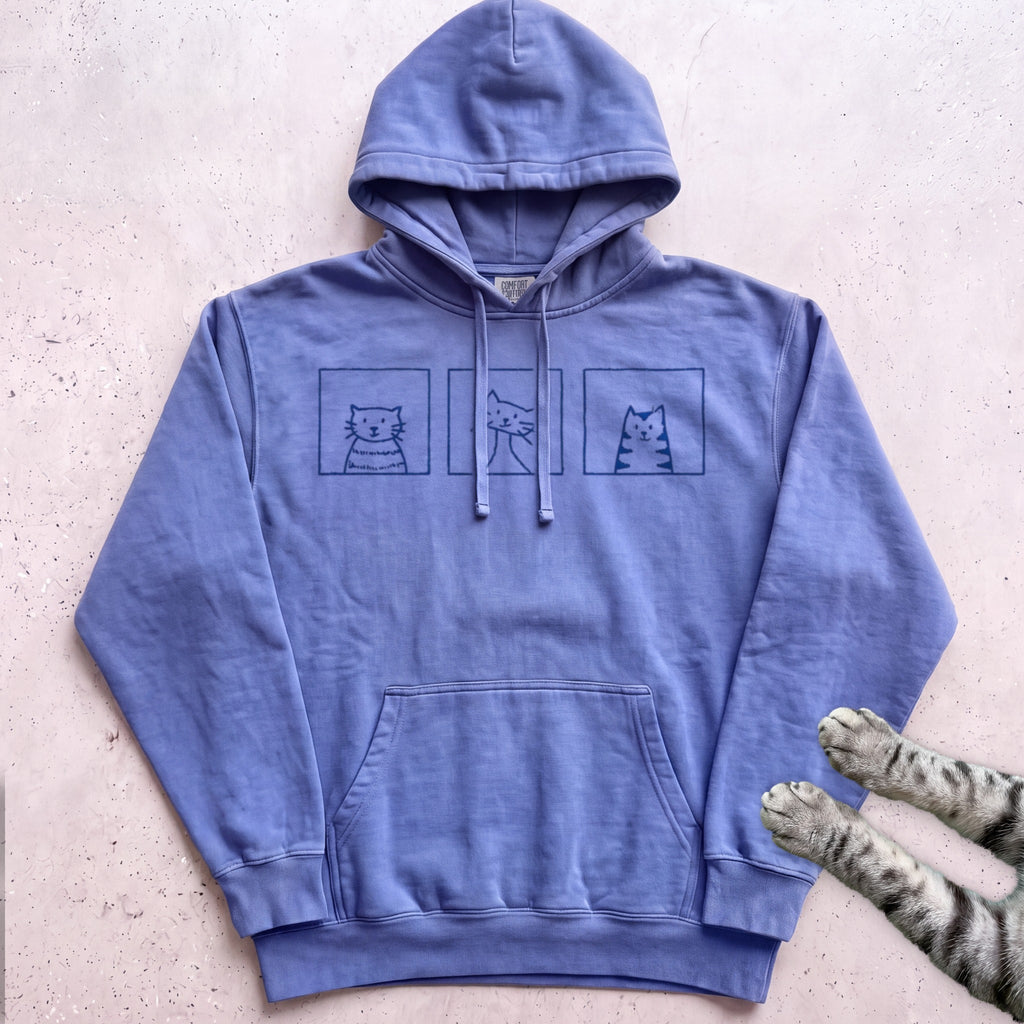 Minimal Cute Kitty Blocks Hoodie - Flo Blue