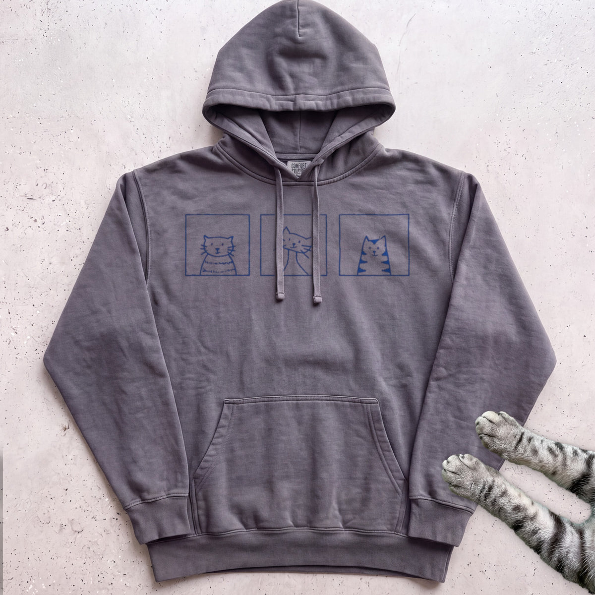 Minimal Cute Kitty Blocks Hoodie - Pepper