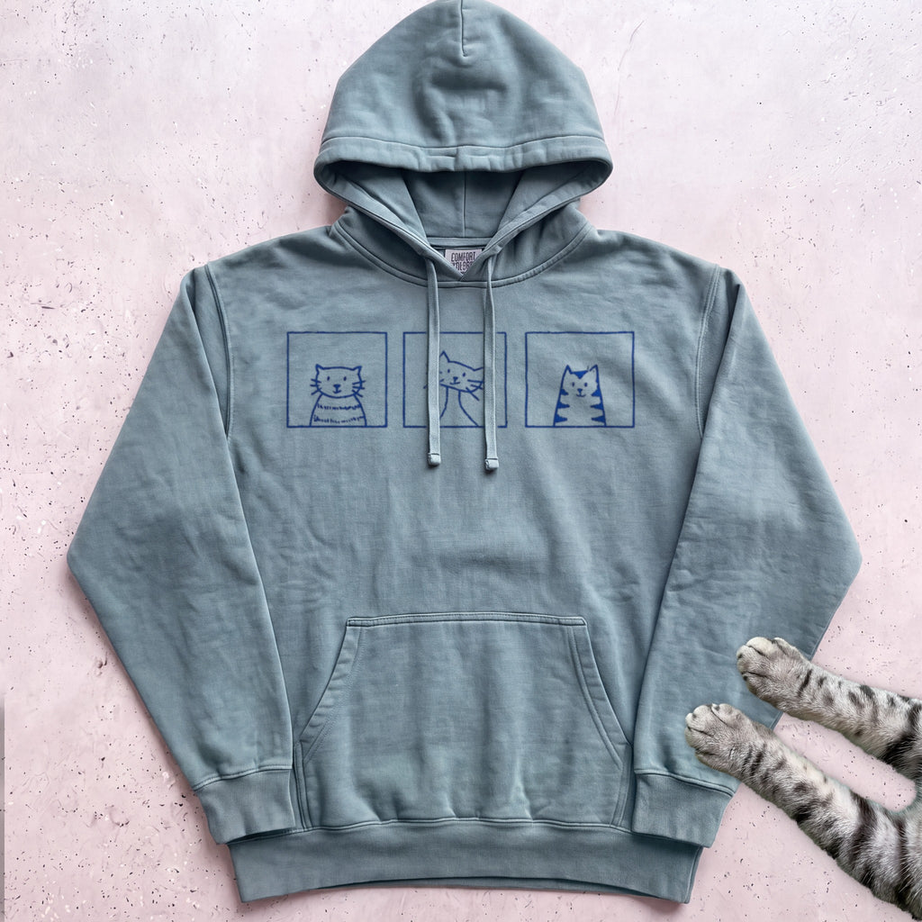 Minimal Cute Kitty Blocks Hoodie - Seafoam