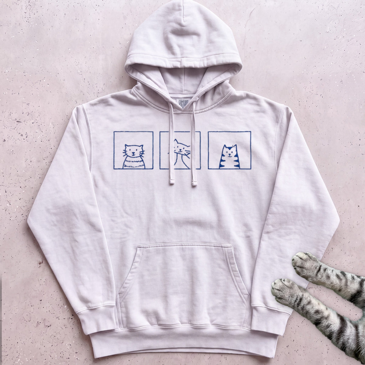 Minimal Cute Kitty Blocks Hoodie - White