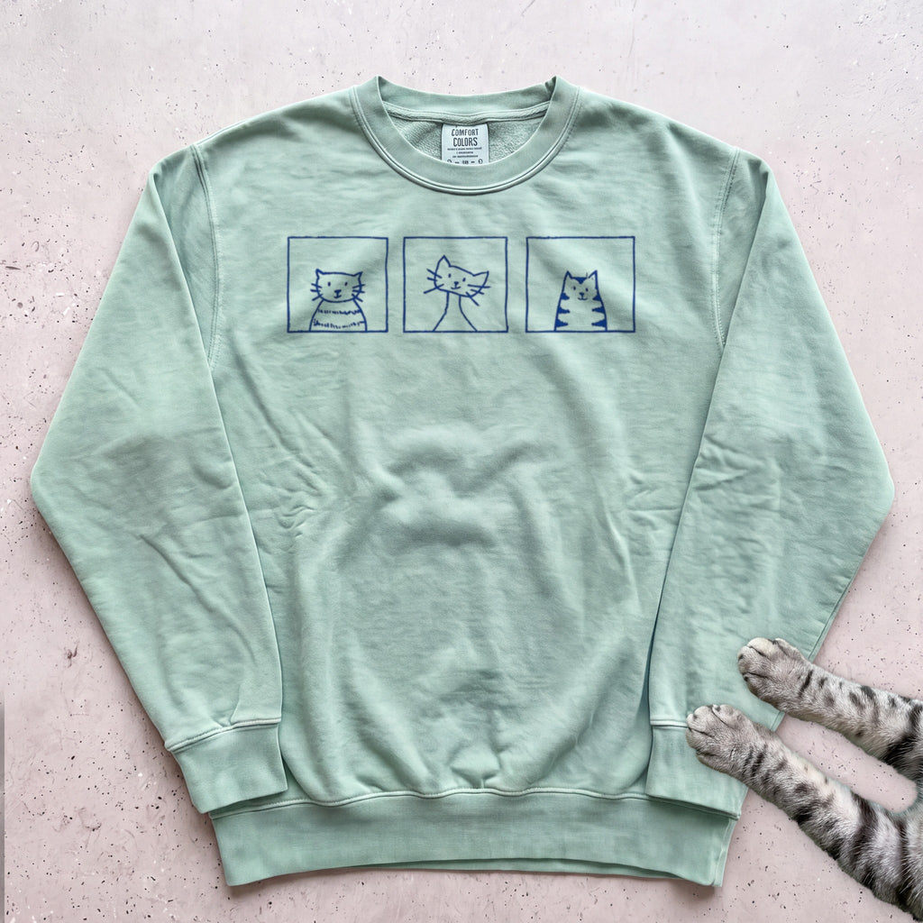 Minimal Cute Kitty Blocks Sweatshirt - Light Green