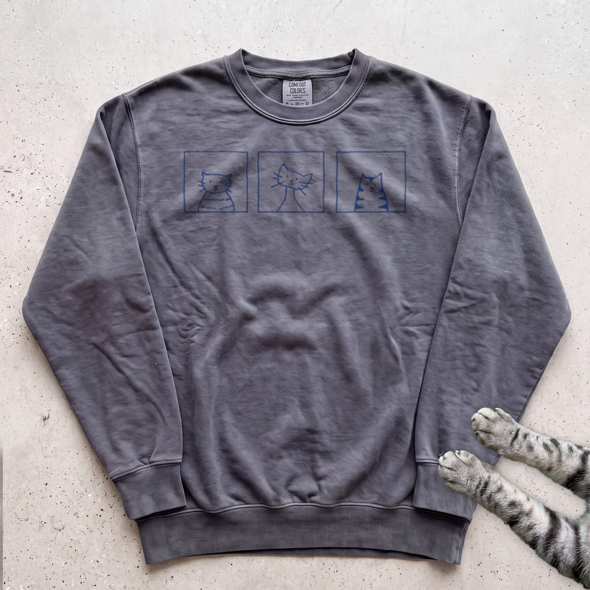 Minimal Cute Kitty Blocks Sweatshirt - Pepper