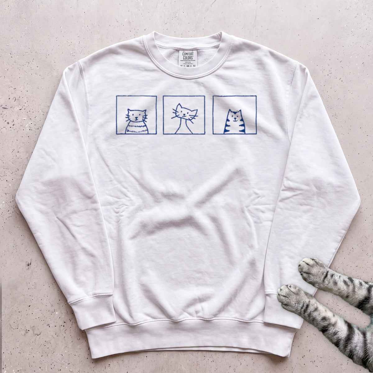 Minimal Cute Kitty Blocks Sweatshirt - White