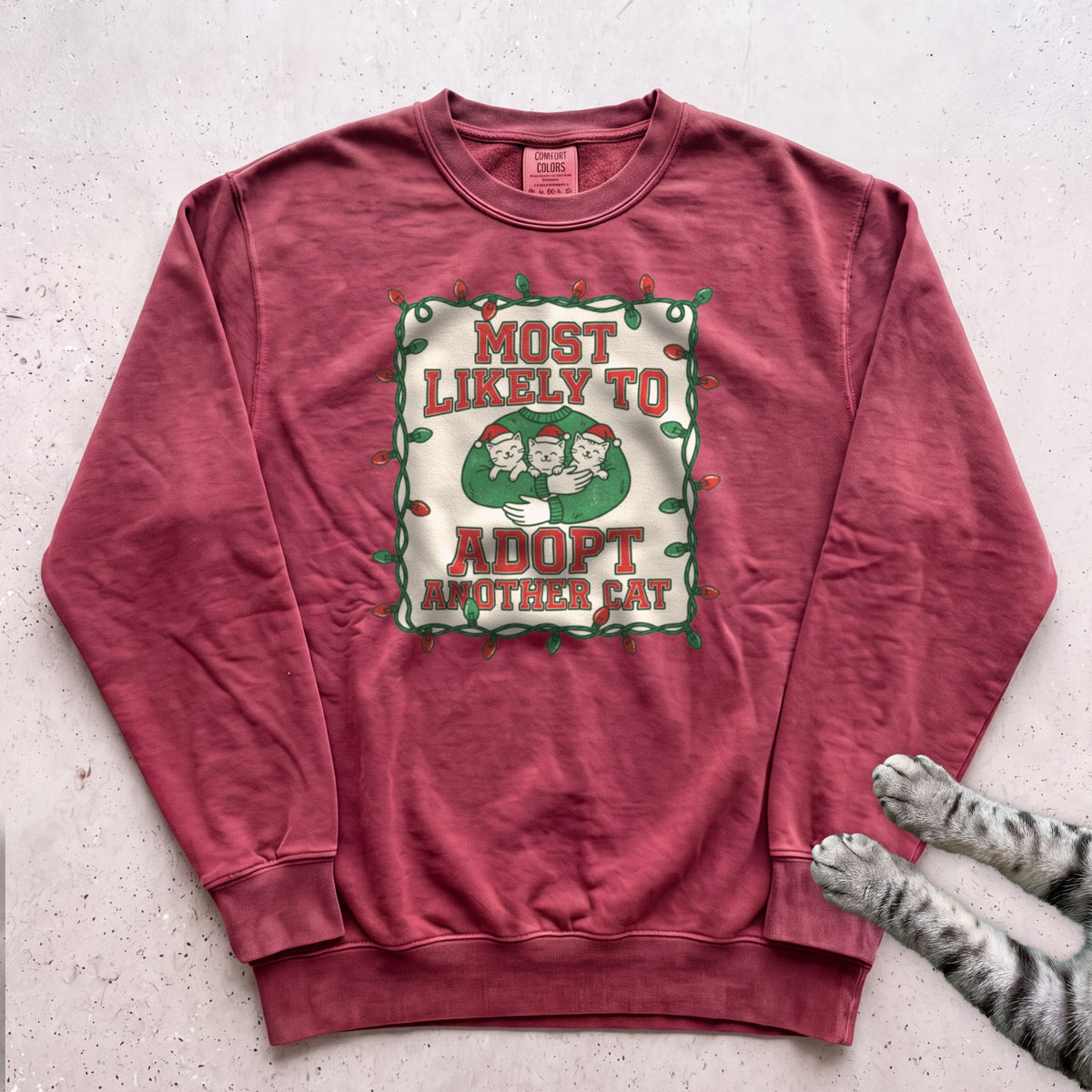 Most Likely To Adopt Another Cat Sweatshirt - Crimson