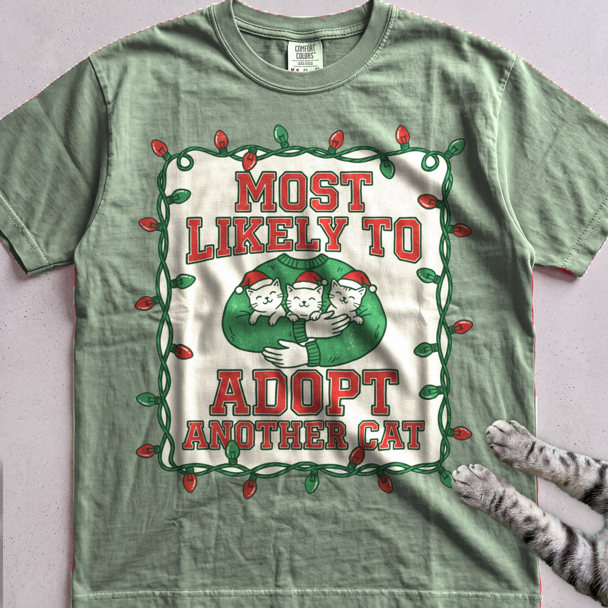 Most Likely To Adopt Another Cat T-Shirt - Light Green