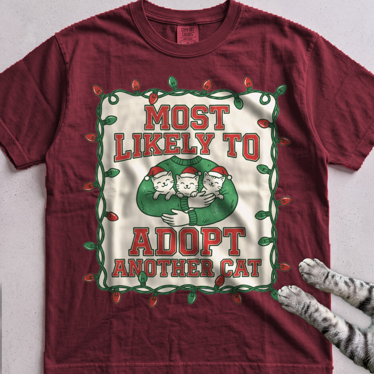 Most Likely To Adopt Another Cat T-Shirt - Wine
