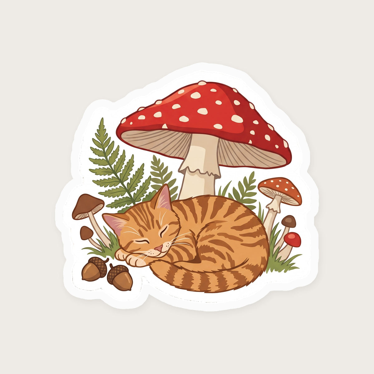 Mushroom Season Cat Sticker print detail