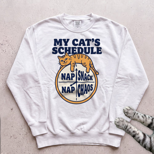 My Cat's Schedule Sweatshirt - White