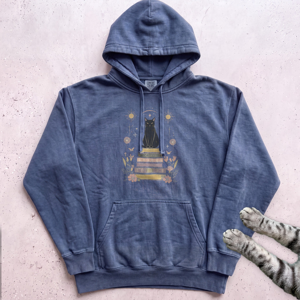 Mystic Cat on Books Hoodie - Denim