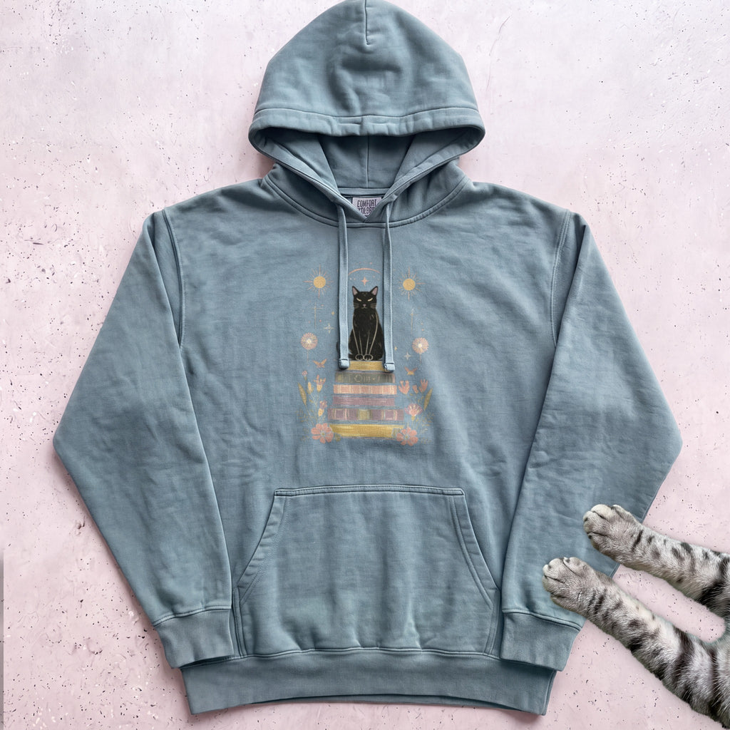 Mystic Cat on Books Hoodie - Seafoam