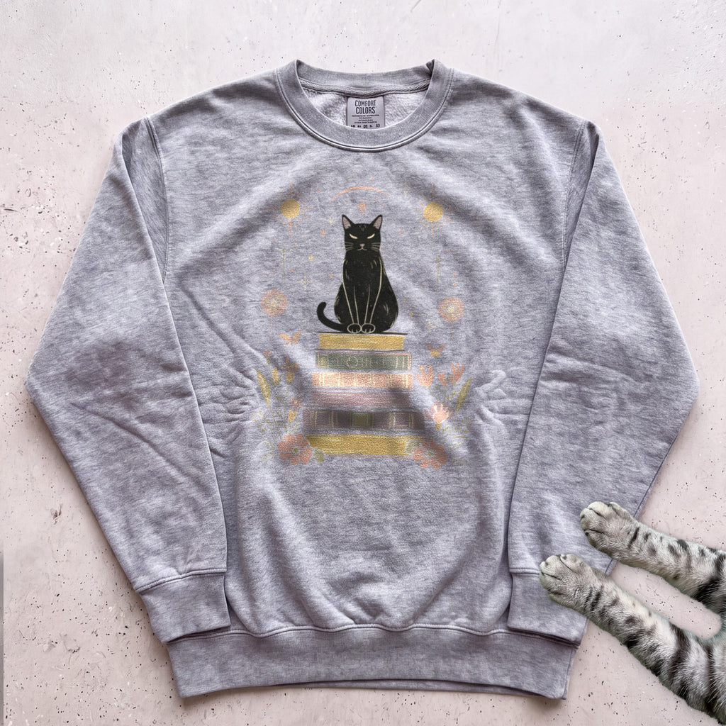 Mystic Cat on Books Sweatshirt - Grey