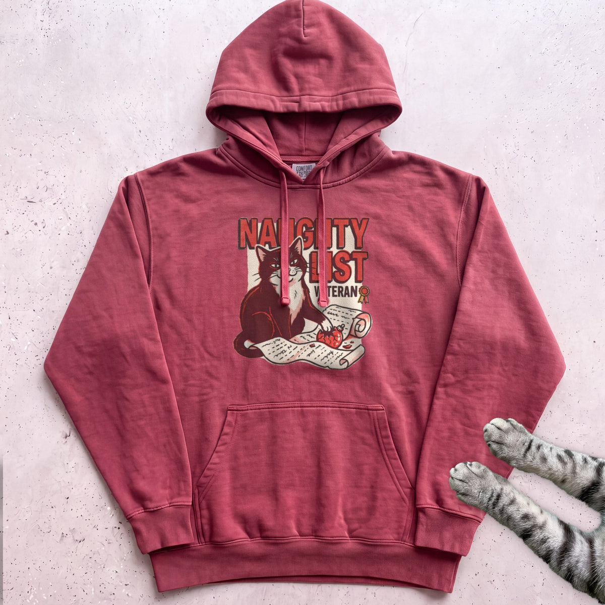 Naughty List Veteran Cat Hoodie - Crimson