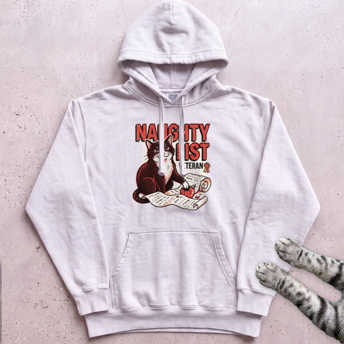 Naughty List Veteran Cat Hoodie - White