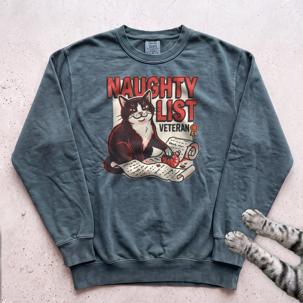 Naughty List Veteran Cat Sweatshirt - Blue Spruce