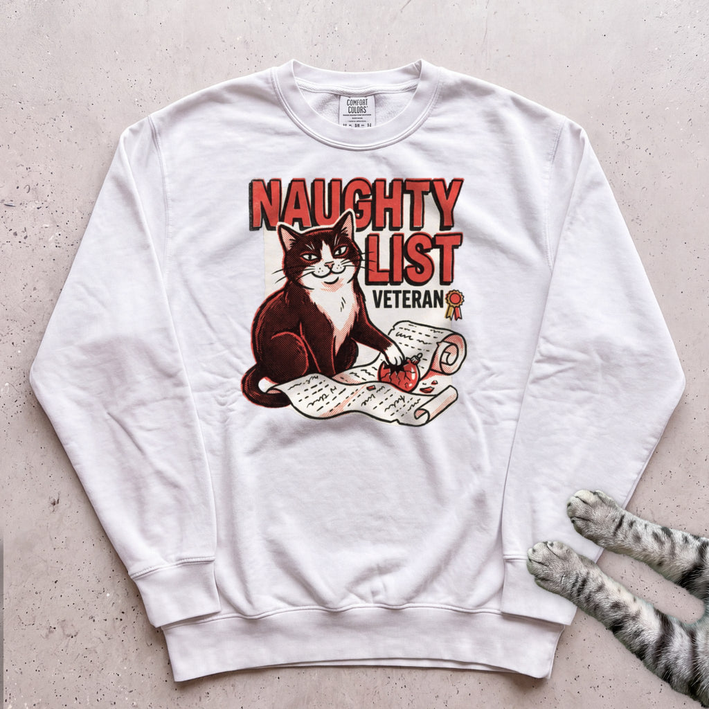 Naughty List Veteran Cat Sweatshirt - White