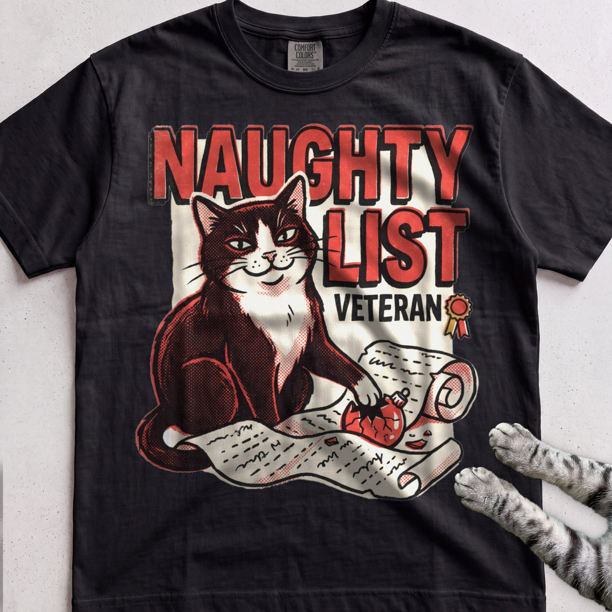 Naughty List Veteran Cat T-Shirt - Black