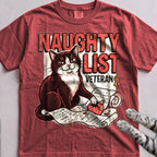 Naughty List Veteran Cat T-Shirt - Crimson