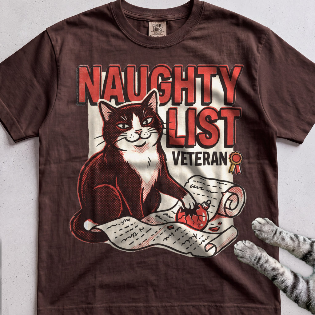 Naughty List Veteran Cat T-Shirt - Espresso