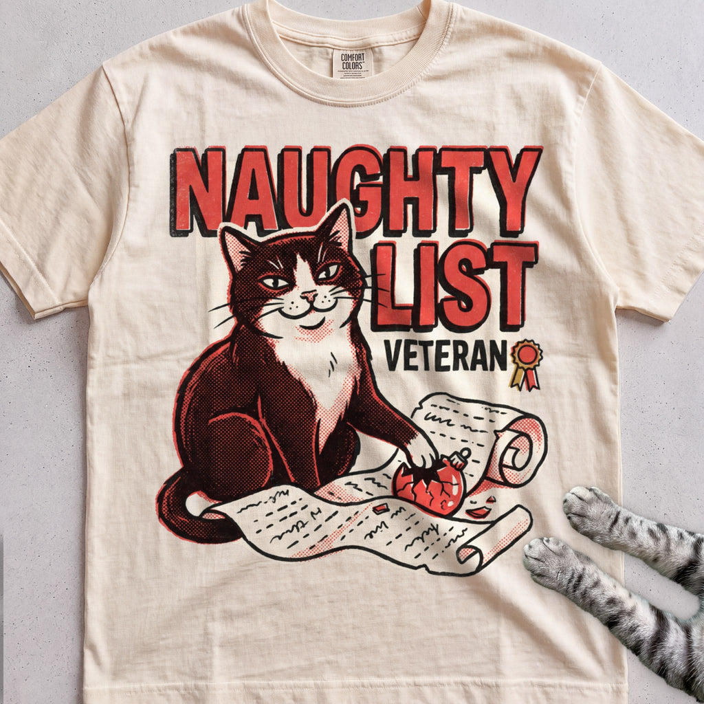 Naughty List Veteran Cat T-Shirt - Ivory