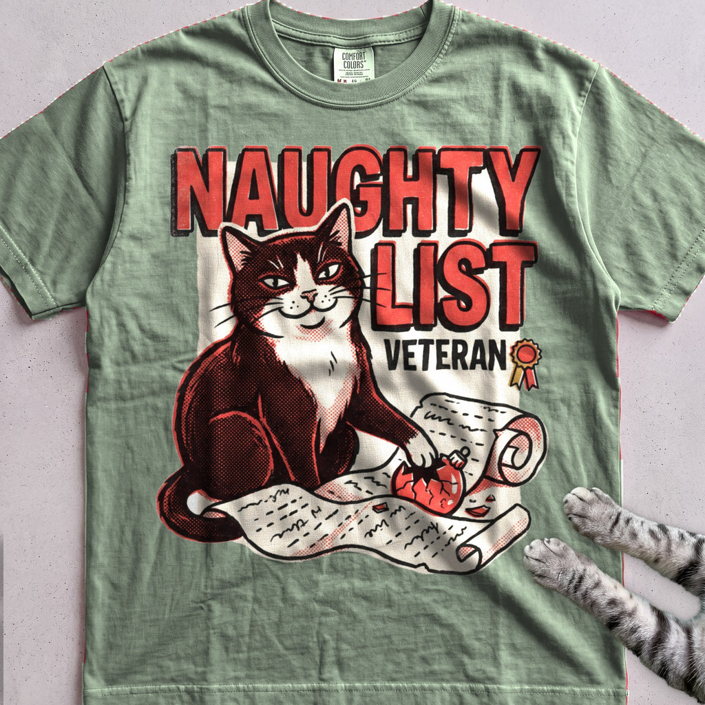 Naughty List Veteran Cat T-Shirt - Light Green