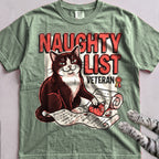 Naughty List Veteran Cat T-Shirt - Light Green