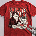 Naughty List Veteran Cat T-Shirt - Red