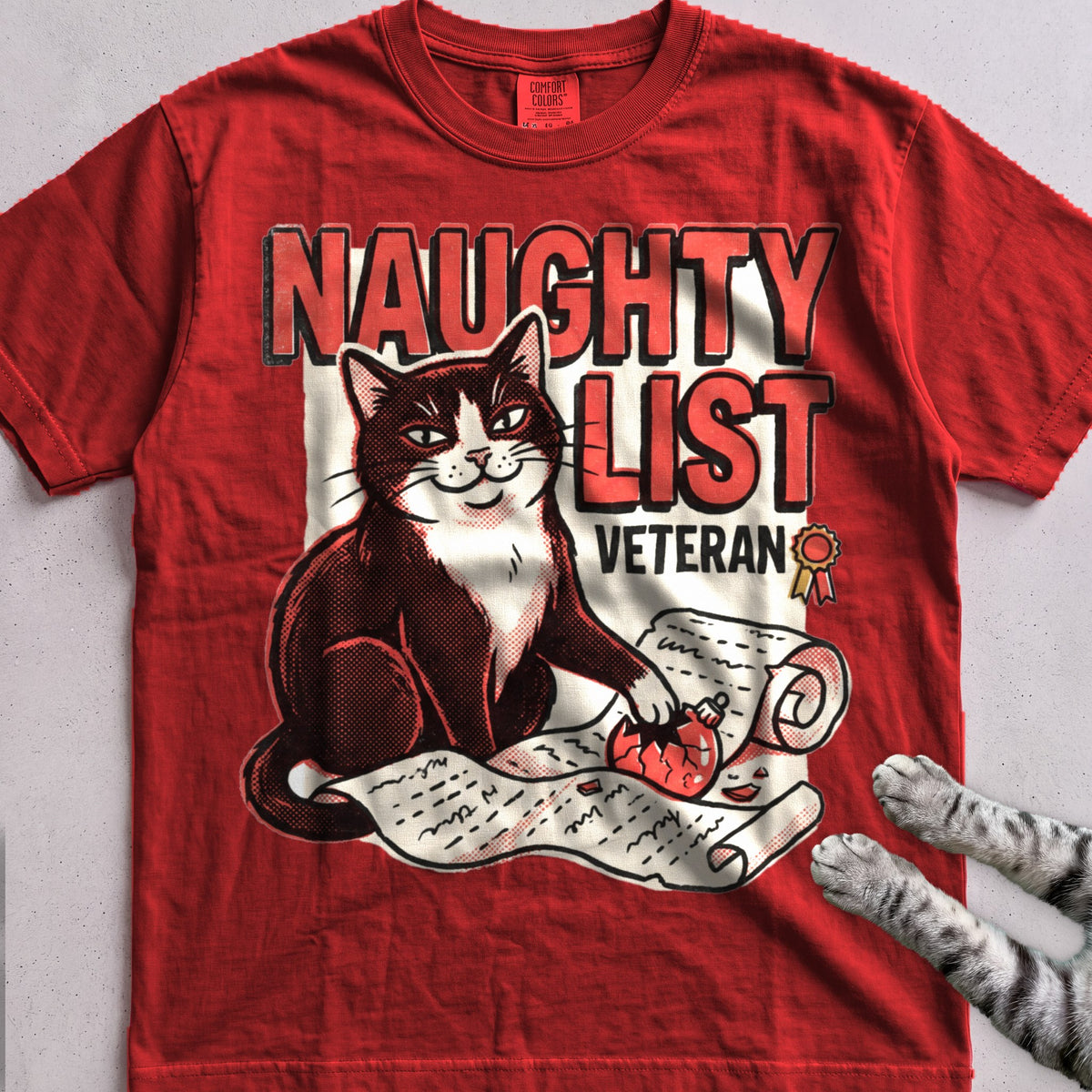 Naughty List Veteran Cat T-Shirt - Red