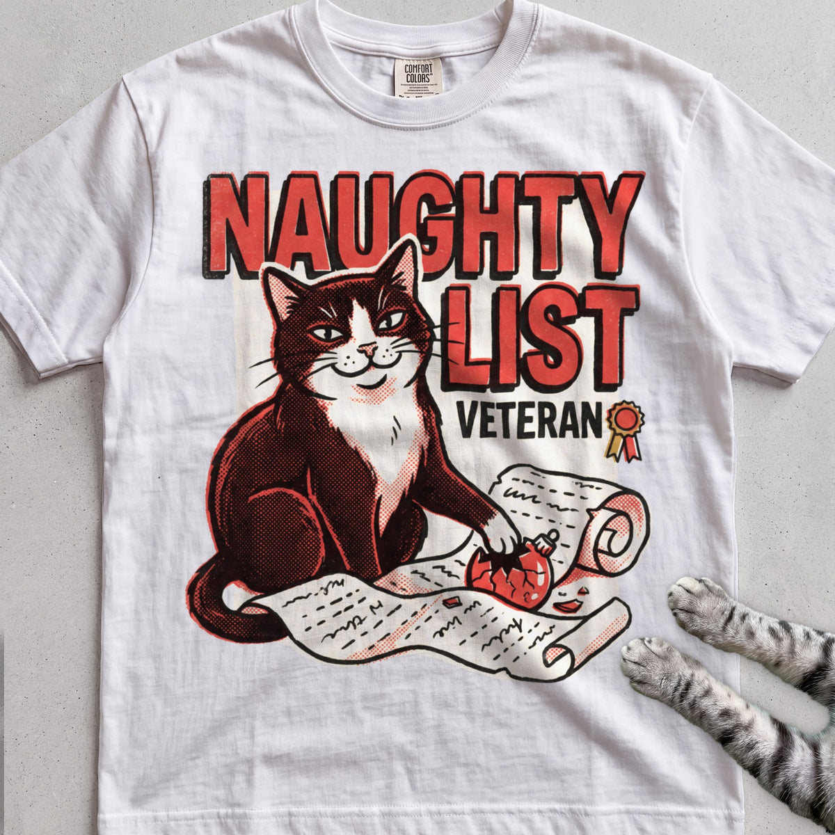 Naughty List Veteran Cat T-Shirt - White