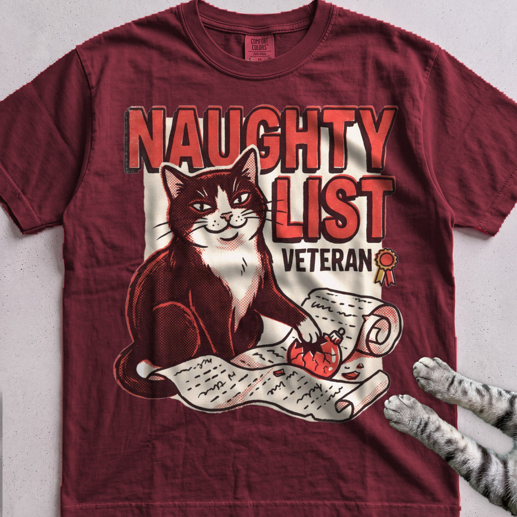 Naughty List Veteran Cat T-Shirt - Wine