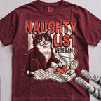 Naughty List Veteran Cat T-Shirt - Wine