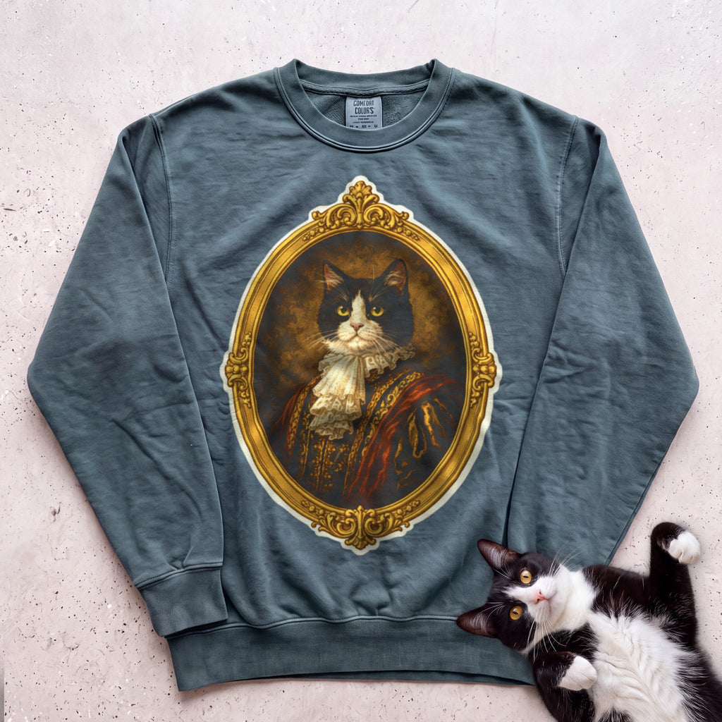 Noble Cat Aristocrat Portrait Personalized Sweatshirt - Blue Spruce