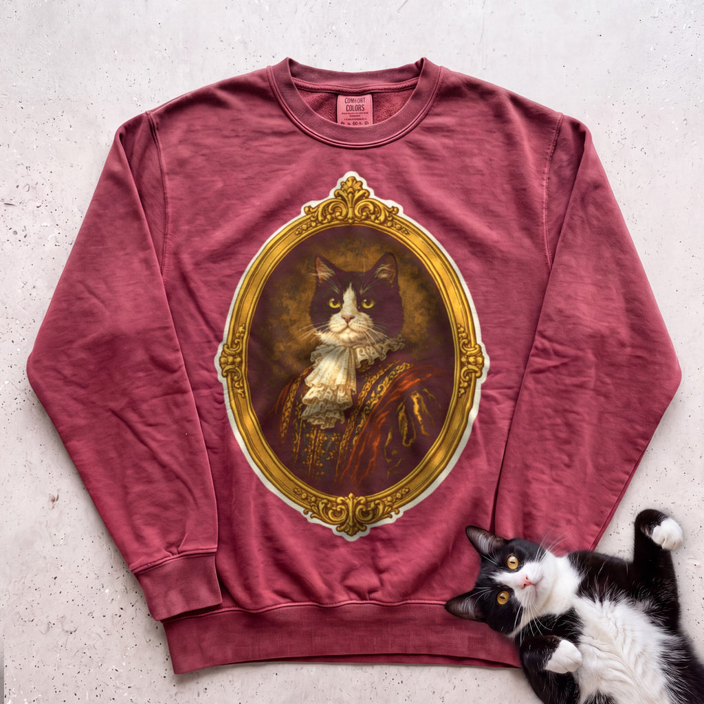 Noble Cat Aristocrat Portrait Personalized Sweatshirt - Crimson