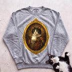 Noble Cat Aristocrat Portrait Personalized Sweatshirt - Grey