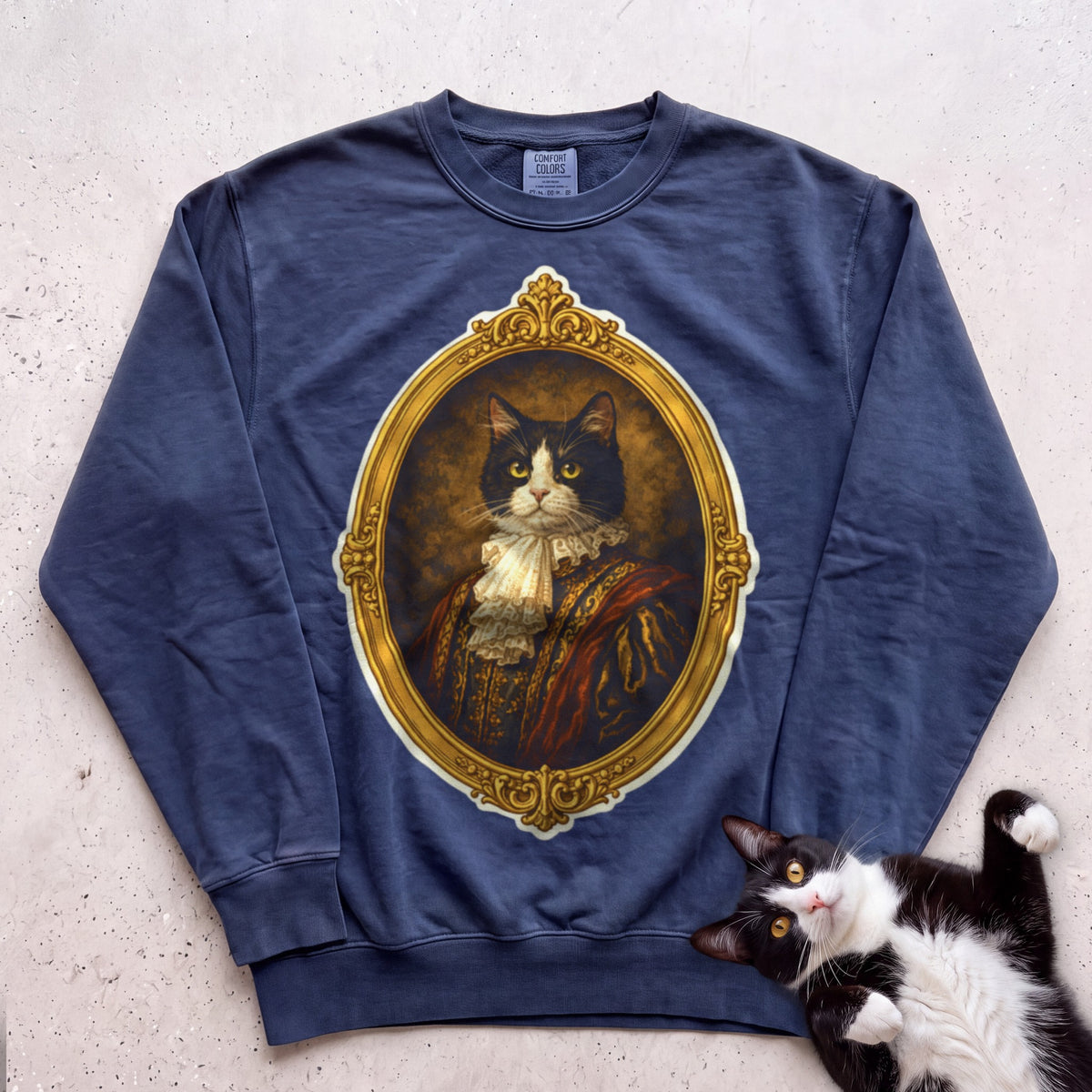 Noble Cat Aristocrat Portrait Personalized Sweatshirt - True Navy
