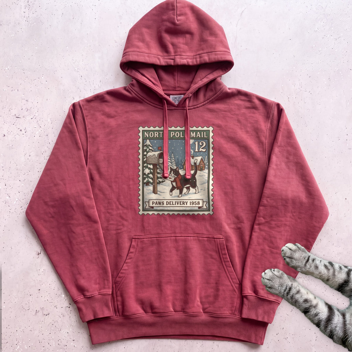 North Pole Post Cat Hoodie - Crimson
